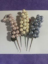 Lot of 3 Artificial Cream, Pink, Light Blue PEARL BALL Floral Picks Christmas