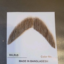 Fake Mustache Walrus Style Brown Straight Adult Mens Glue On Human Hair