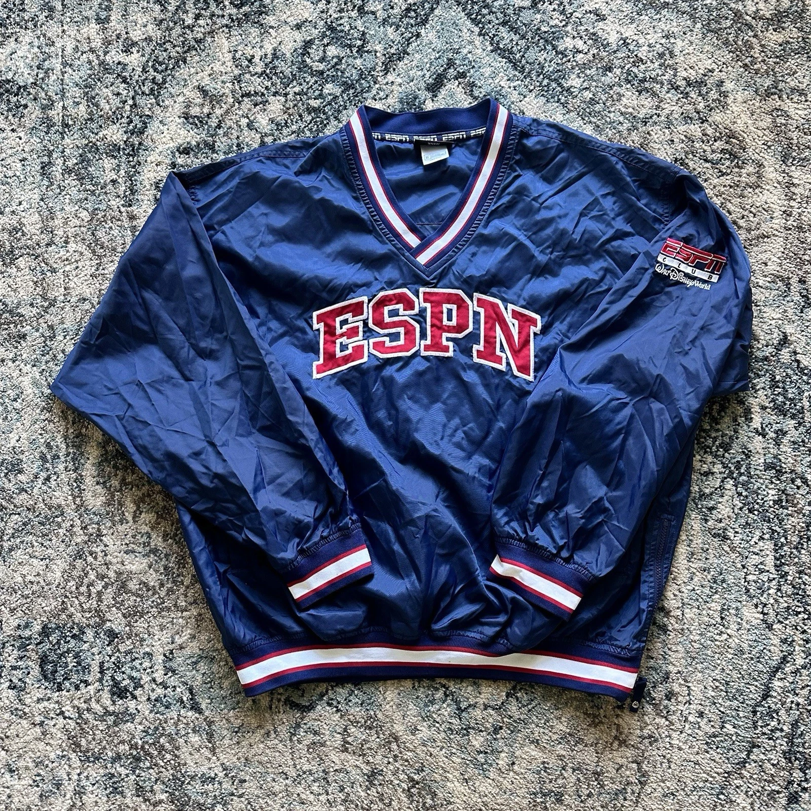 Vtg ESPN Zone Jacket Size XL Windbreaker V-Neck Pullover Black Y2K