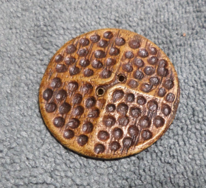 Vintage Burwood Carved Wood Picture Button GEOMETRIC 1-7/16"