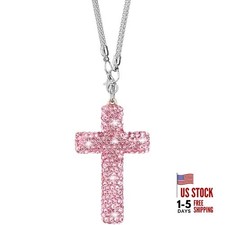 Crystal Cross Car Rear View Mirror Charm, Bling Rhinestone Car Pink, 1pcs