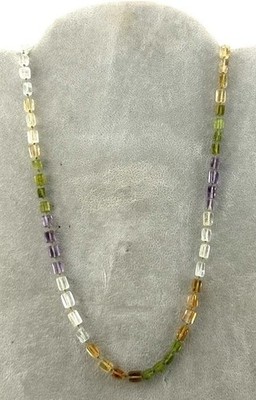 AMETHYST CITRINE PERIDOT TOPAZ Gemstone Rectangle Beaded Necklace Sterling Clasp