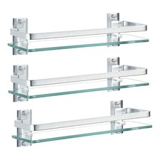 AIJALY 3-Pack Tempered Glass Bathroom Shelf, 15.7" Wall Mount, 0.34" Thick