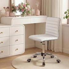 White Armless Ribbed Swivel Desk Chair