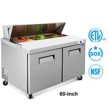 48" Stainless Steel 2-Door Salad Sandwich Prep Table Refrigerator w/ 12 Pans ETL