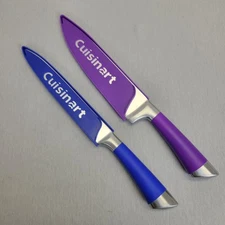 Cuisinart 2 Piece Color Kitchen Chef Knifes with Blue & Purple Plastic Sheaths