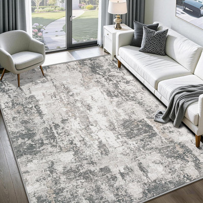 5x7 Area Rugs for Living Room: Washable Abstract Rug Modern Neutral Soft Indoor