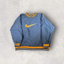 Vintage 90s Nike Air Swoosh Blue Puffer Pullover Bomber Jacket Size 2XL Faded