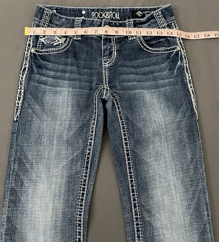 ROCK&ROLL Original Low Rise Bootcut Jeans Bling Pocket Womens SZ 26X34 Dark Wash - Picture 14 of 18
