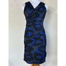 Halston Heritage Abstact Print Pleated Mini Dress Size 8 Glam Wedding Guest