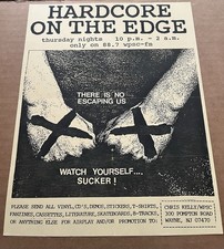 Raro volante de radio ON THE EDGE NJ Teamwork records 97a WPSC Hardcore Straightdge