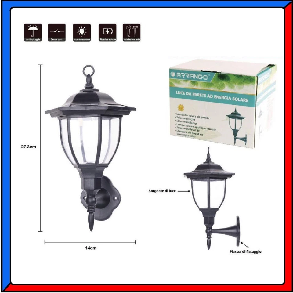APPLIQUE LAMPADA LUCE BIANCA FREDDA A LED DA PARETE SOLARE GIARDINO PER ESTERNO
