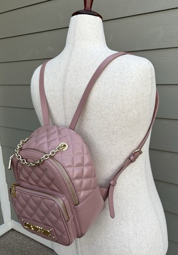 NWT Womens Love Moschino Gold Chain Light Pink Mini Zip Backpack Purse - Picture 3 of 15