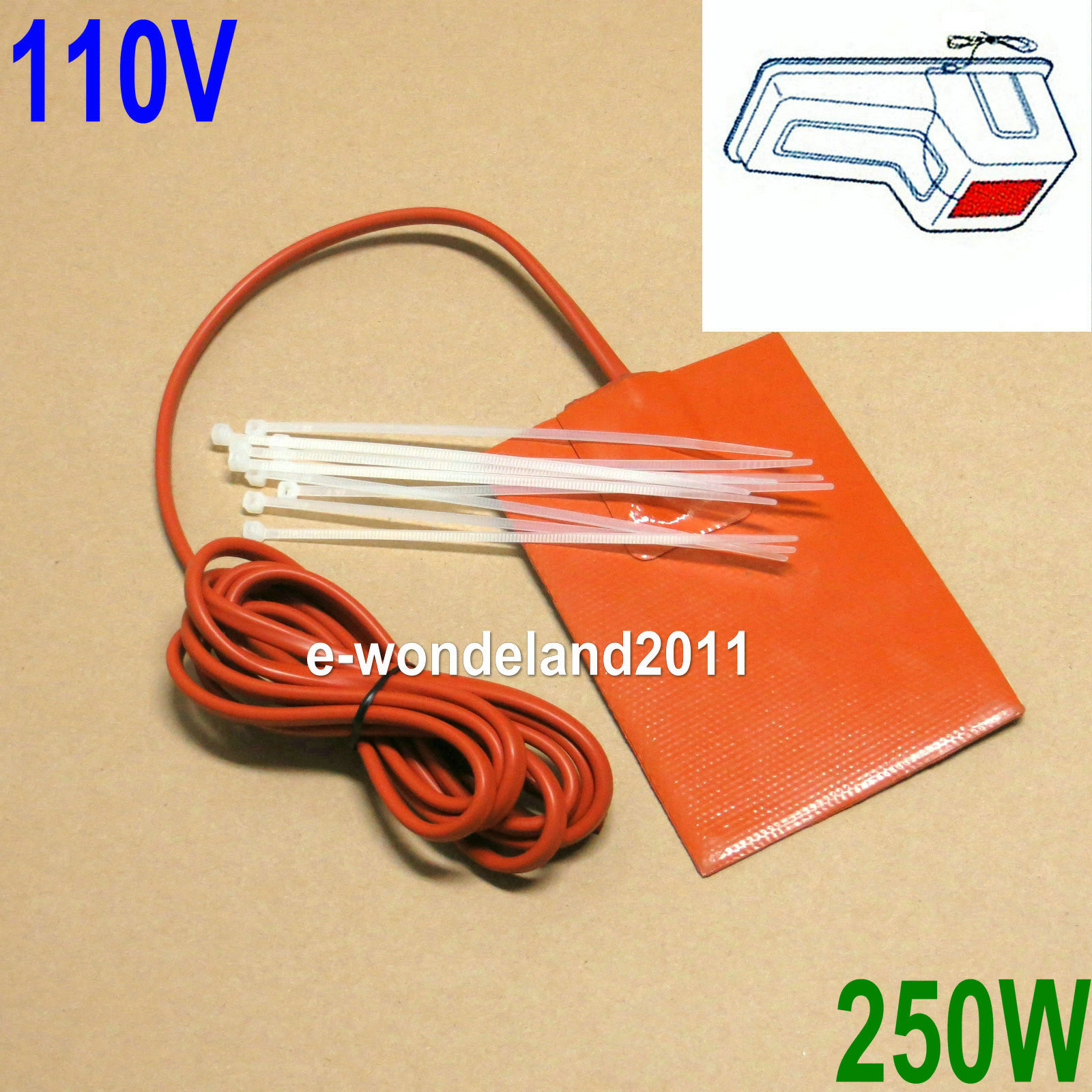 Engine Heater Oil Pan Tank Heater 250 Watt 110 Volt Pad Heater 3M