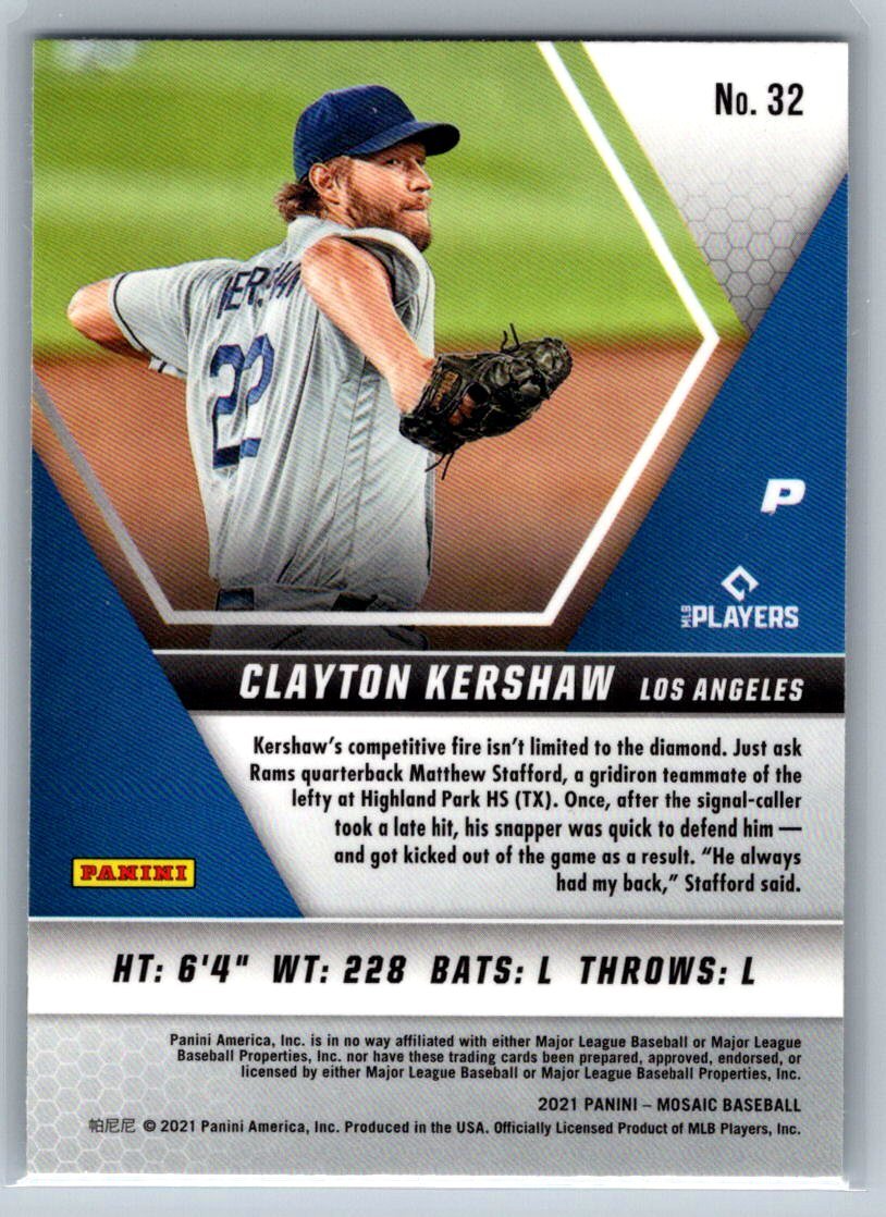 クレイトンカーショウ 2021 Panini Mosaic #32 Clayton Kershaw | eBay