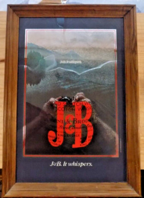 J B  SCOTCH ADVERTISING MIRROR  14'' x 20'' Wooden Frame c.1980