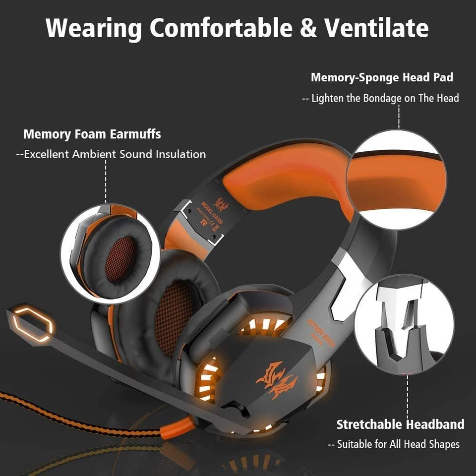 For PC PS4 3.5mm Gaming Headset Xbox one Headphone with RGB Surround Sound Mic - Image 3 of 4