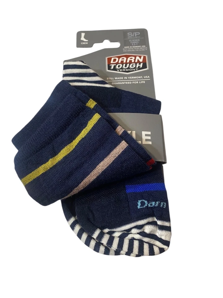 Darn Tough EE. UU. Crew Estilo de Vida Calcetines Mujer Pequeños Lana Merino Negro Rayas NUEVO Foto 3 de 4