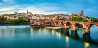 Wandbild: Historische Altstadt von Albi, Panoramablick auf die Kathedrale [...]