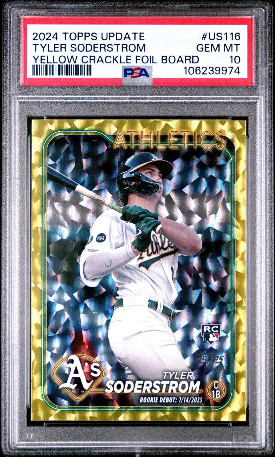 Tyler Soderstrom 2024 Topps Update Yellow Crackle Foil /50 Rookie Debut RC US116