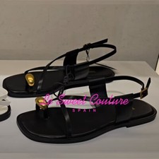 ZARA WOMAN NWT SS25 FLAT STRAP SANDALS WITH METAL ADORNMENT BLACK 1610/310/800