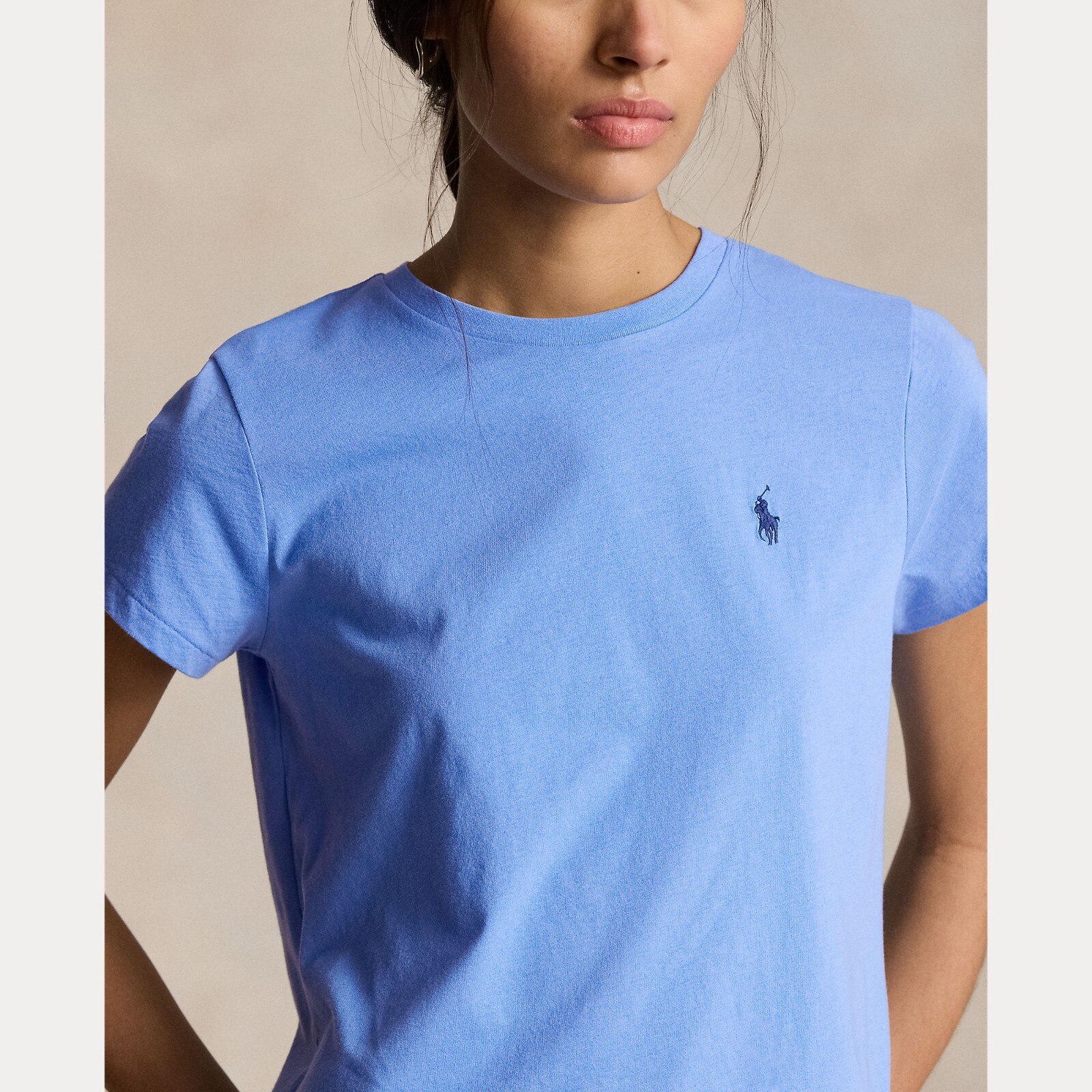 PONY Ralph Lauren Donna TG M T Shirt Maglietta girocollo in jersey cotone Celeste