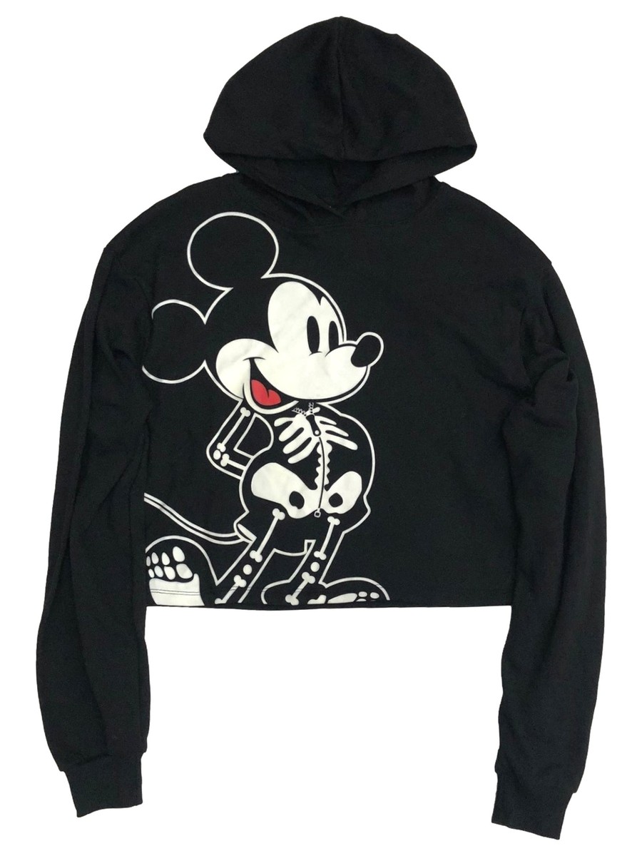 Disney Womens (Jrs) Mickey Mouse Skeleton Semi-Crop Hoodie