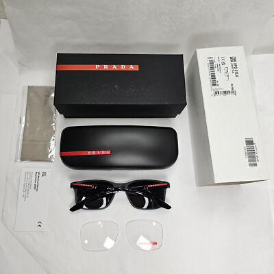 Prada Sunglasses Black Matte Square Red Stripe PS01LV VPS