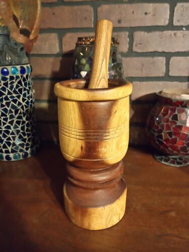 9" Nicely Turned Heavy Wood Mortar & Pestle