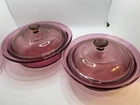 Vintage Pyrex Vision Corning Cranberry Purple Casserole Dish Lid Set 2 Nesting