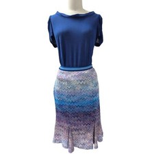 80s VTG Missoni Blue  Purple Classic Zigzag Knit Skirt w/ Pleats 6/42/ Blue T
