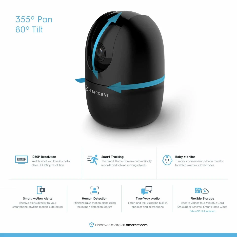 Amcrest 1080P Smart Home Wifi Security Camera Wireless Nanny Cam Baby Warranty - Image 2 of 4