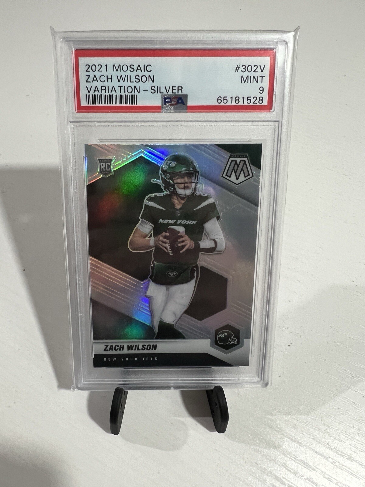 2021 Mosaic Zach Wilson Silver Variation Rookie Card SP #302V - PSA 9