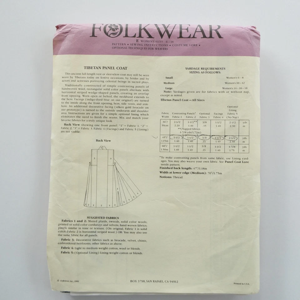 Abrigo o chaleco panel tibetano con patrón folkwear 118 para mujer talla 6-18 sin cortar FF DE COLECCIÓN Foto 2 de 4