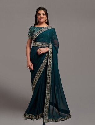 Rama indian saree with sequins embroidery lace, Embroidery