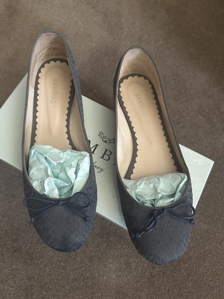Sambag Tina Navy Snakeskin  Ballet Flats Size 40