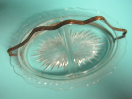 Antique Cut Glass Duo Serving Dish with Handle - Picture 3 of 11