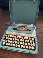 Vintage SCM Smith-Corona Corsair Portable Typewriter w/ Hard Shell Cover Teal  thumbnail
