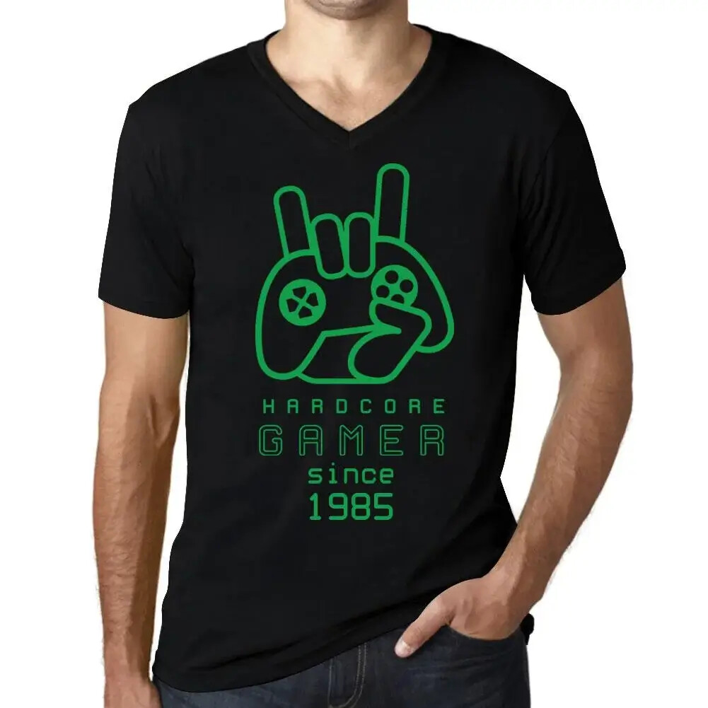 Men's Graphic T-Shirt V Neck Hardcore Joystick Gamer Since 1985
