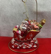 Santa Claus Sleigh glass hand blown hand painted ornament