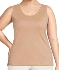 Lands' End Size 3X Solid Tan tank, 100% cotton, scoop neck NWT