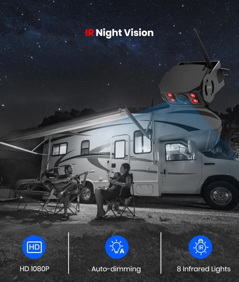 Wireless RV Backup Camera for Furrion Systems: 7" DVR HD 1080P Split Monitor 4CH - Image 4 of 4