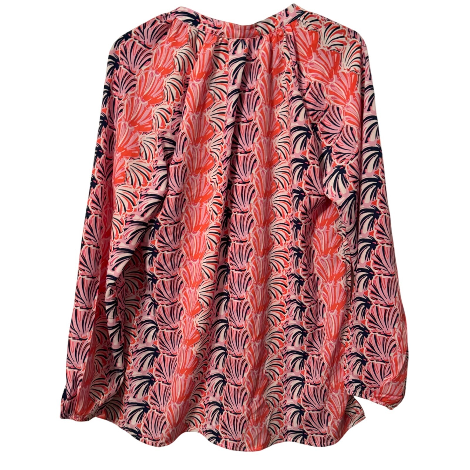 Simply Southern Womens Size XL Blouse Pink/Navy Floral Print Relaxed Fit top