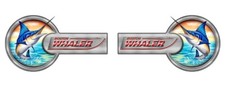 2-part Boston Whaler Boat Stickers. Set of 2. 13.65" long each when combined