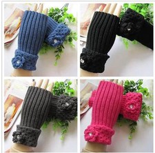 FASHION WOMEN KOREAN STYLE WINTER HALF WOOL FINGERLESS WARM GLOVES HOOK LACE
