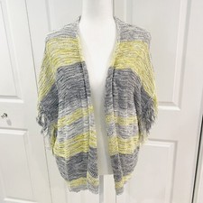NEW Cozy Open Front Oversized Sweater Poncho Shrug Gray Yellow Small Hem Thread