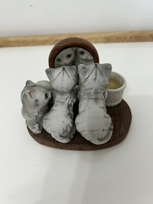 Kittens Looking In The Mirror Figurine Votive Candle Holder Decor. Vintage