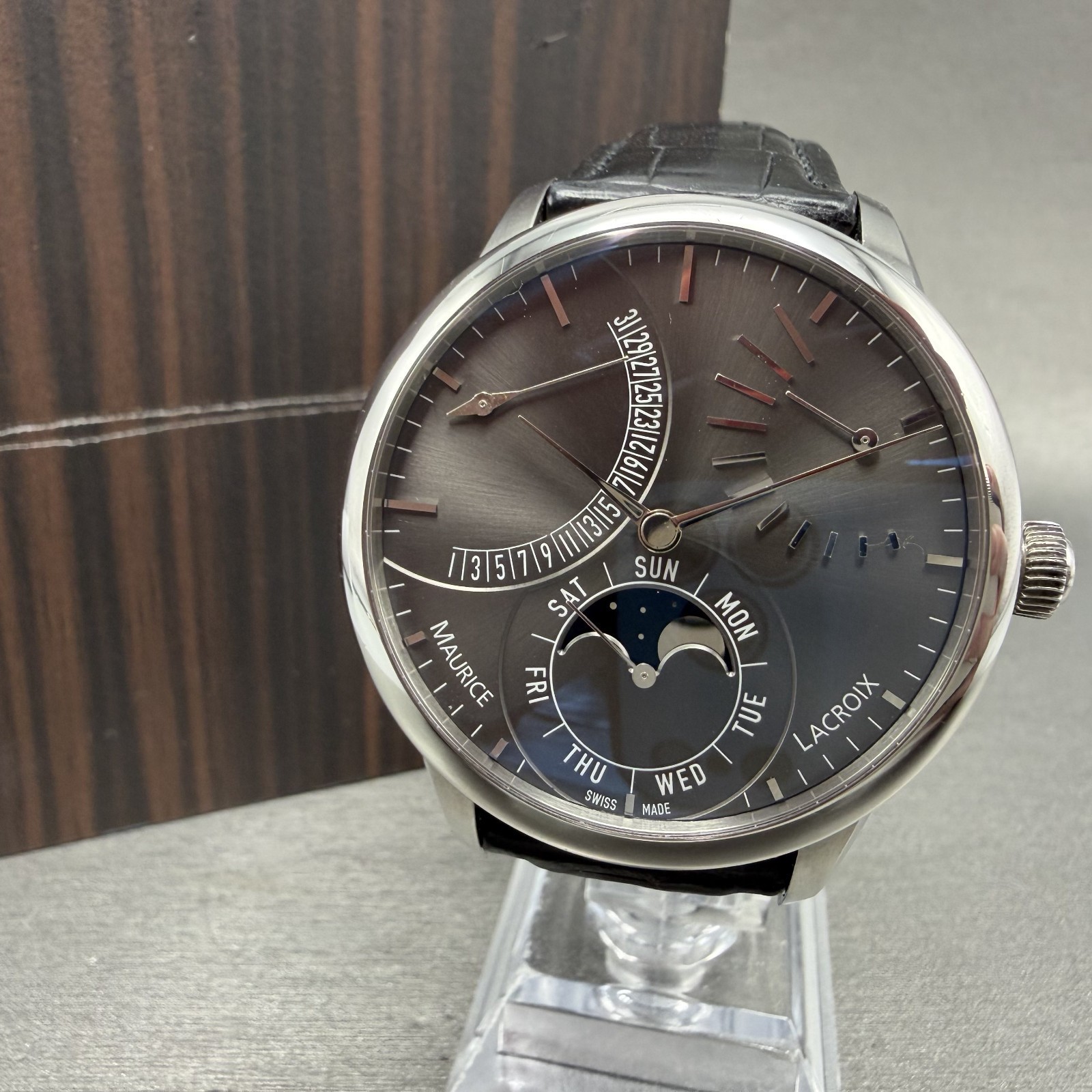 Maurice Lacroix Master Piece Moonphase Watch Men 43mm Gray Dial Steel Daydate