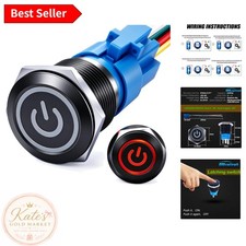 12V Waterproof Latching Push Button Switch with Red Indicator - 19mm Panel Mount