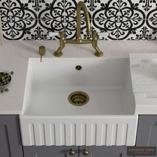 LSC Fluted Butler 595 1.0 Bowl White Ceramic  Sink with Bronze Waste & Overflow